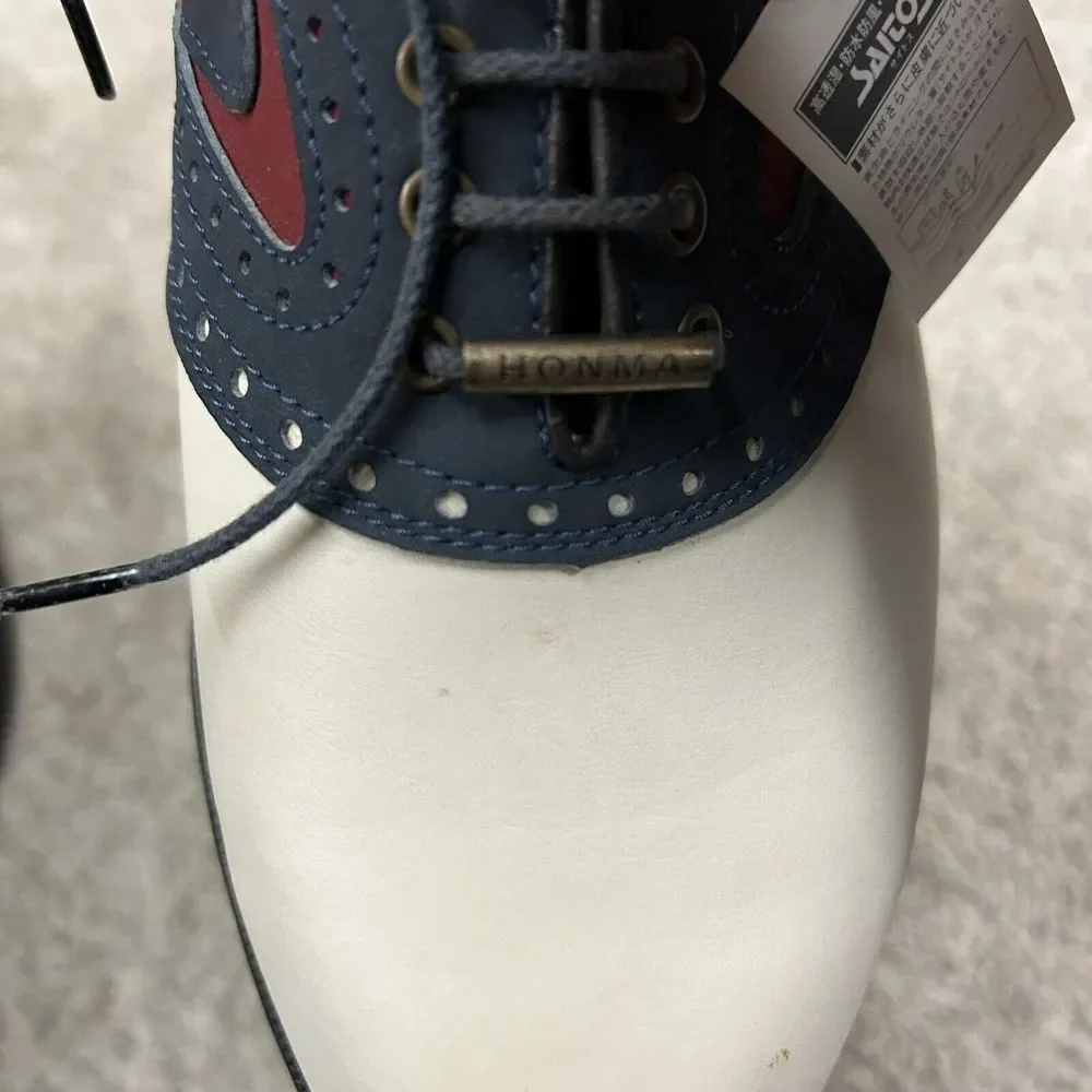 Honma Men's Golf Shoes‎ Metal Spikes Mens 7.5 US 25 Japan White Blue New Defects
